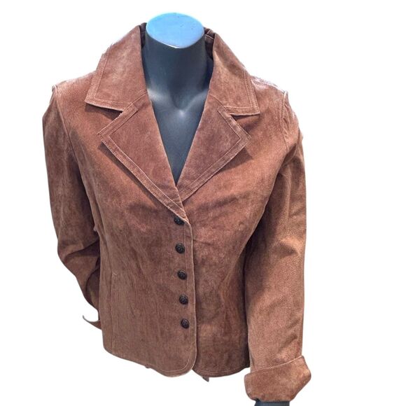 Women’s Live A Little LAL Brown Genuine Suede 100% Leather Snap Up Jacket Medium - Picture 2 of 16